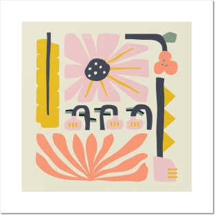 Fun abstract flower garden - Peach and Yellow Posters and Art